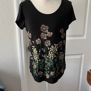 Velvet Skye Vintage Black Floral Scoop Neck Silky Fabric MM Beautiful Print SZ M